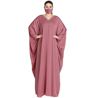 Nida Satin kaftan abaya with lacework- Puce Pink